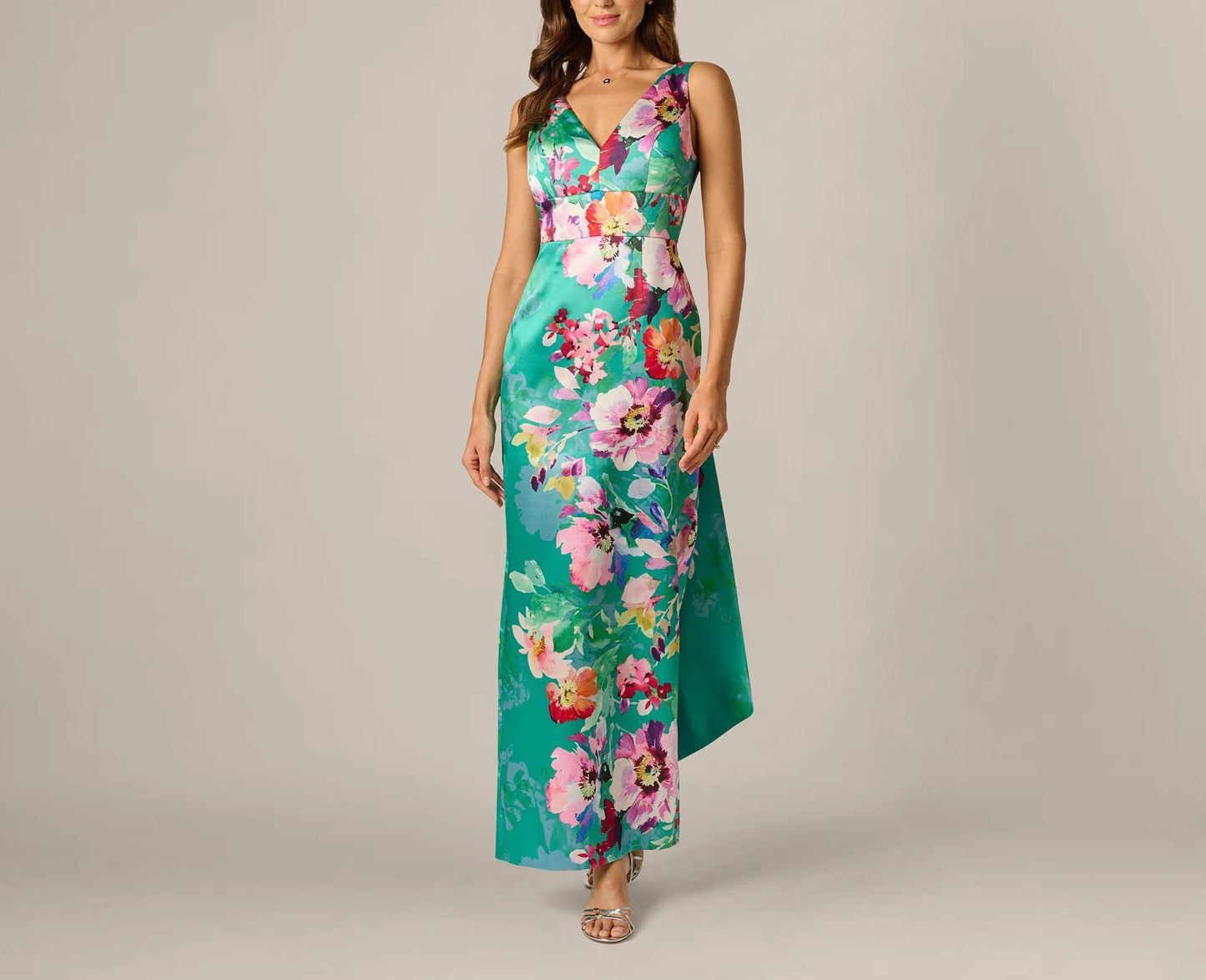 Floral Mikado Scarf-Train Column Gown