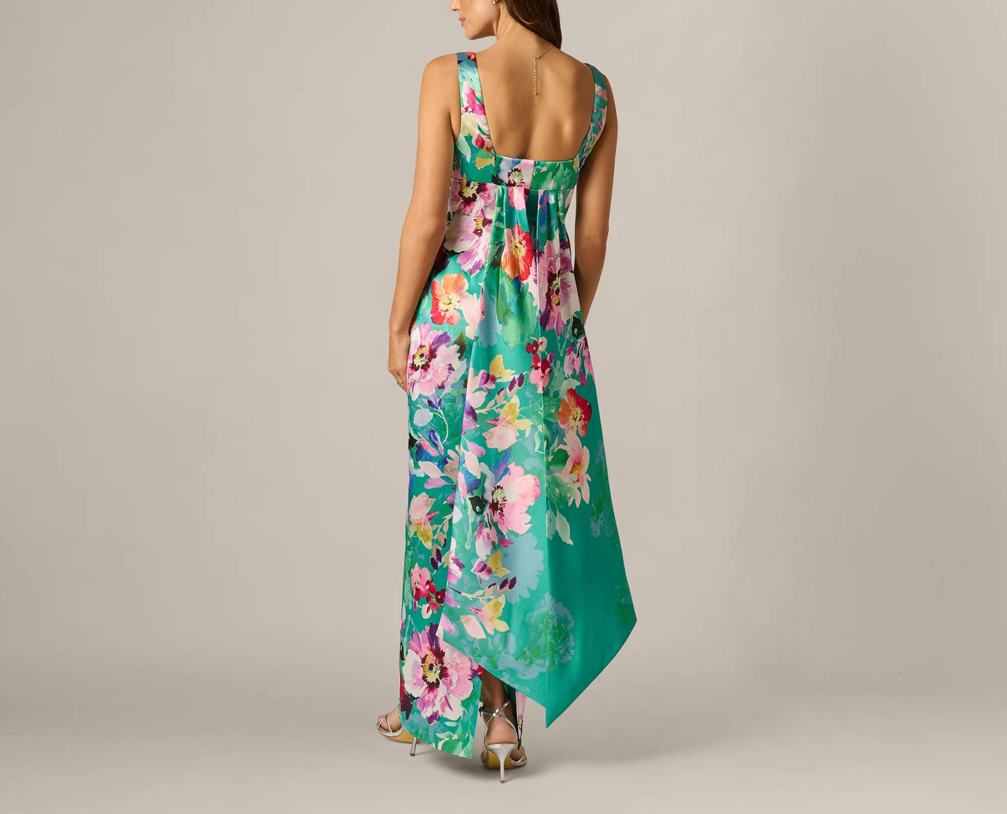 Floral Mikado Scarf-Train Column Gown