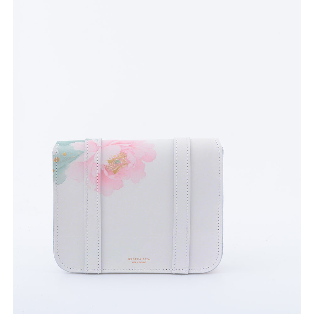 White floral leather shoulder bag