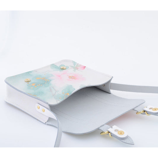 White floral leather shoulder bag